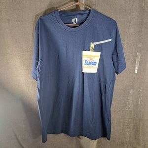 Uniqlo Nissan Cup Noodle Seafood Noodle Pocketed Navy Blue Graphic Tee NWOT XL